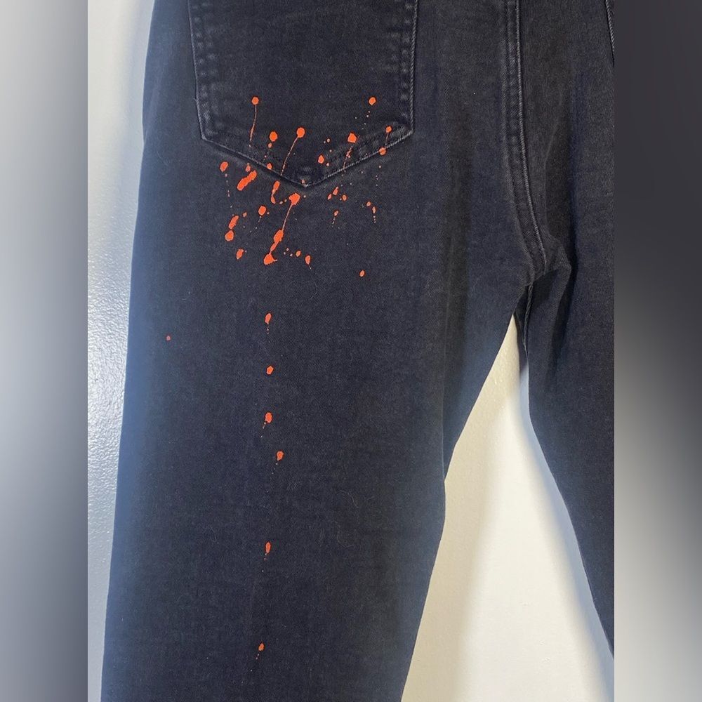 Stylish Repaired Paint Black and Blue Distressed Skinny Jeans - Picture 7 of 9